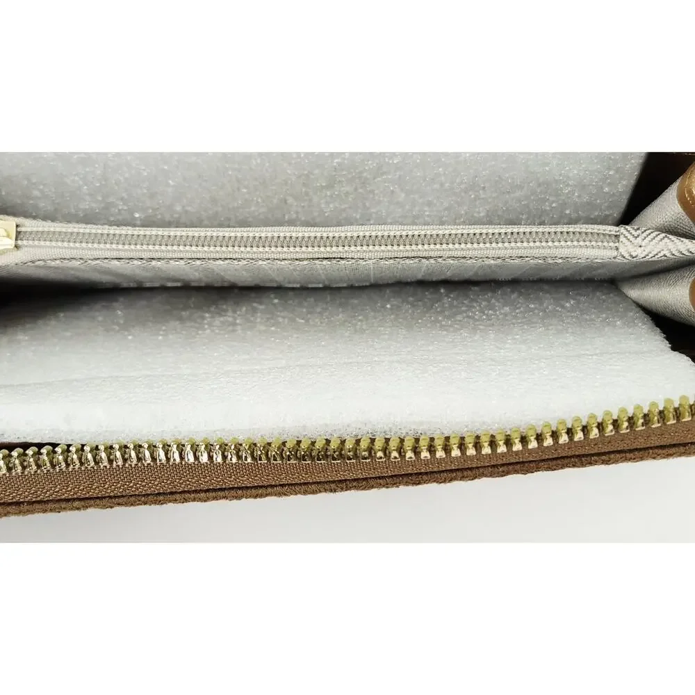 Badgley Mischka Tan Brown Suede Zip Around Wristlet Continental Wallet NWT